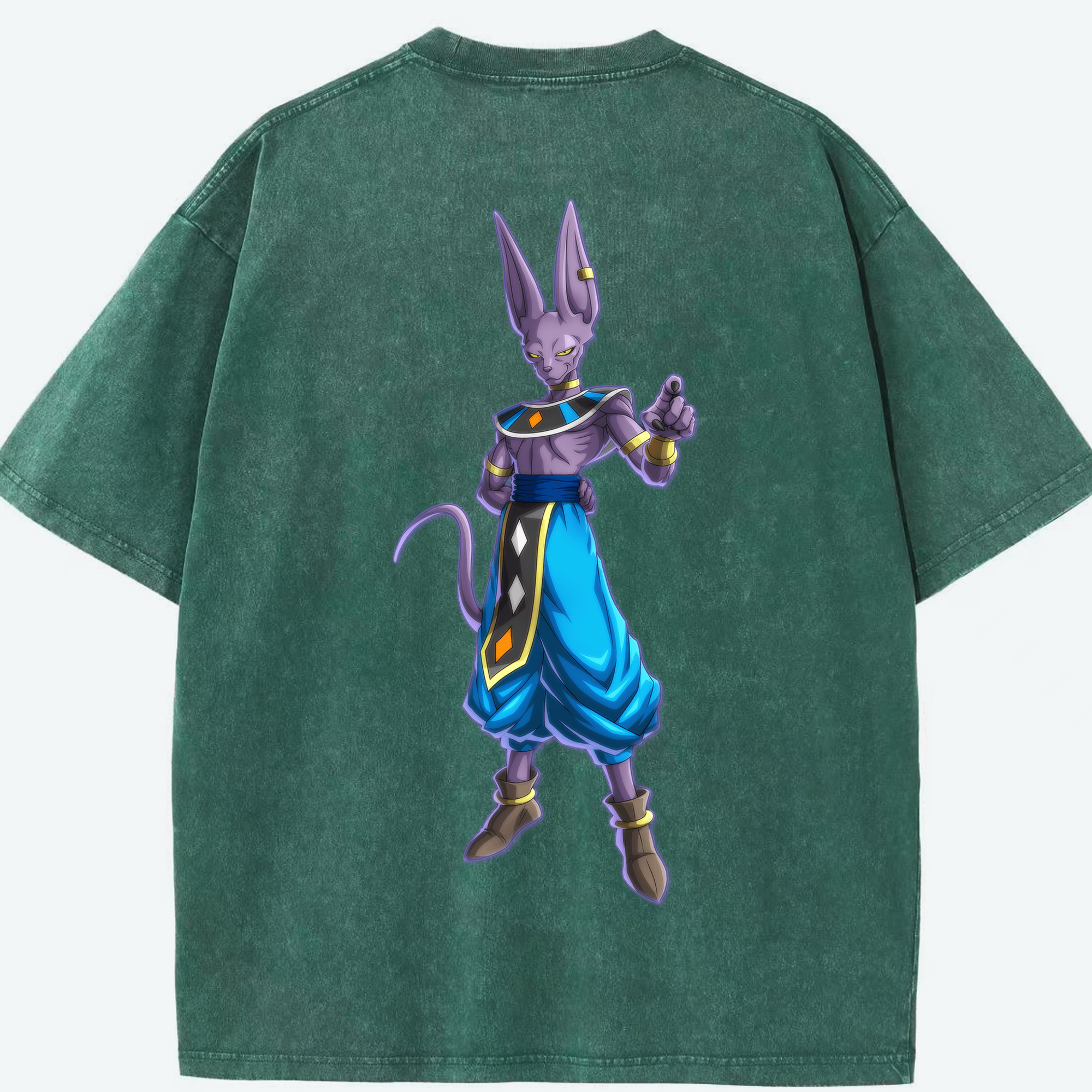（画像用） ドラゴンボール ビルス 破壊神ビルス DRAGON BALL Beerus Birusu 綿100% ヴィンテージ風 半袖Tシャツ（背面プリント）